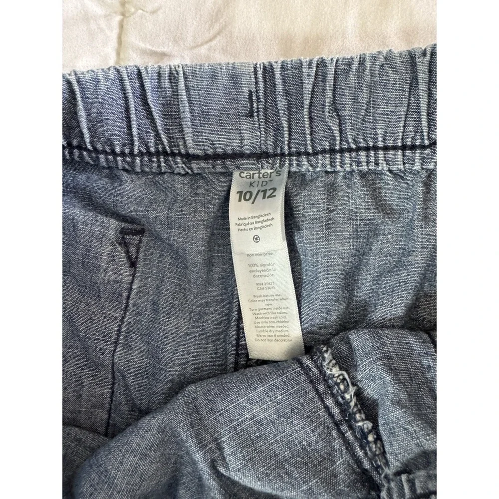 New Carter's Boy Pull-On Shorts Denim 10/12 Drawstring Stretch Blue 9